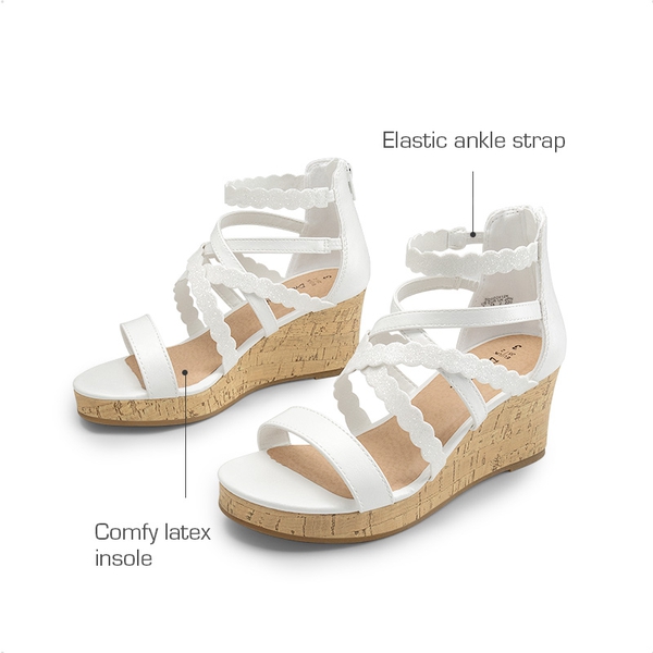 Girls' Strappy Wedge Sandals - WHITE - 3